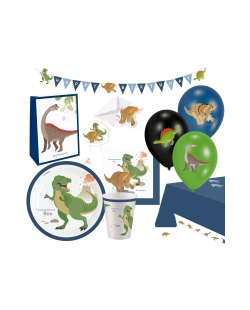 Party Set Dino Feliiz: Plat, Vas, Serv, Mant, Guirn... 